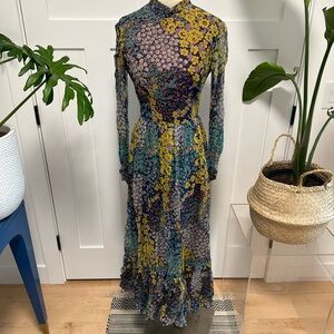 Beautiful Vintage Floral Sheer Long Sleeve Maxi Dress